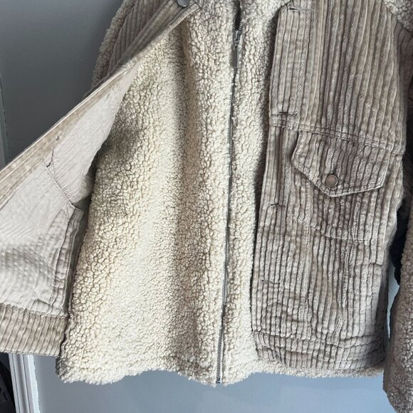 BLANKNYC Women Collared Full Zip Corduroy Sherpa Teddy Jacket XTRA-SMALL Beige - Picture 6 of 12
